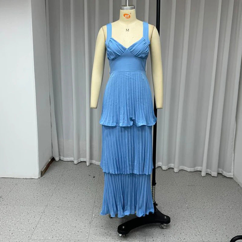 Women's Summer Solid Color High Waist Temperament Dresses