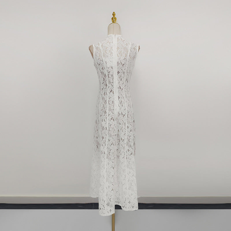 Women's Retro French Embroidered Lace Long Dress Skirts