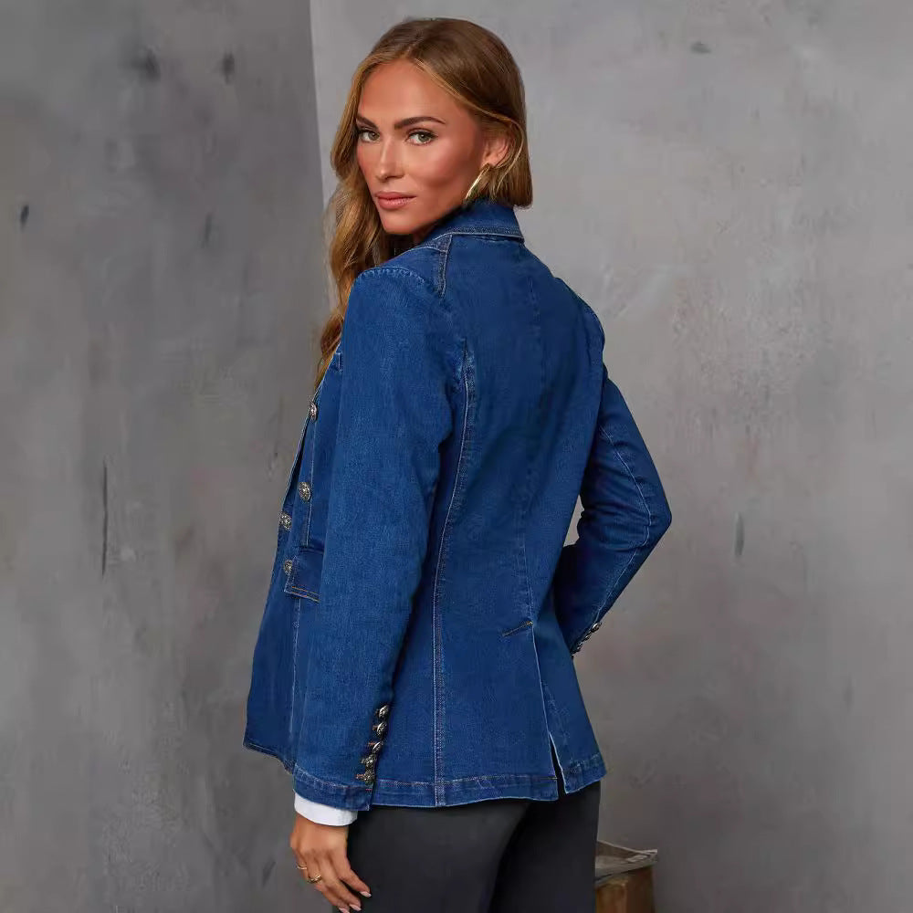 Women's Fashion Leisure Washed-out Blue Denim Jackets