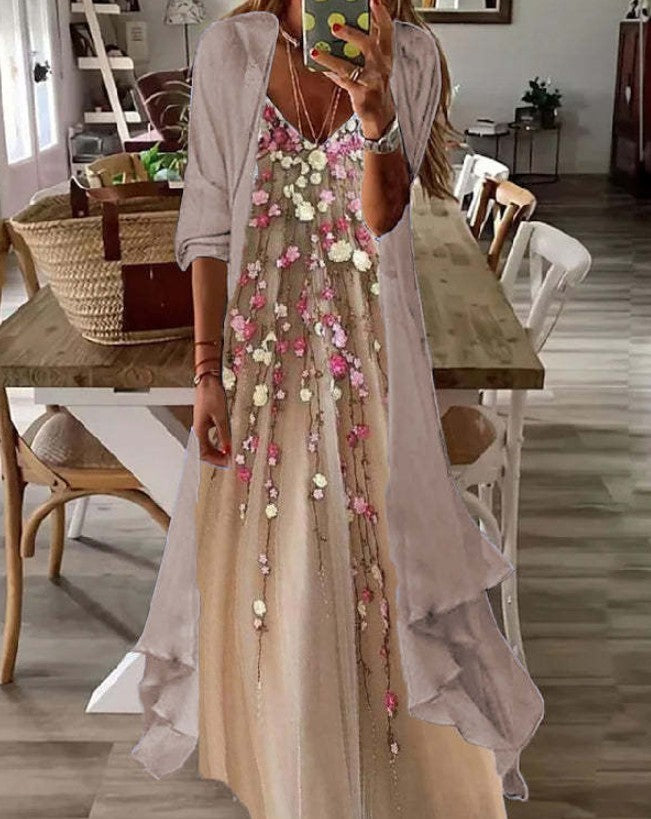 Women's Print Holiday Suspender Dress Indian Style Large Swing Dresses