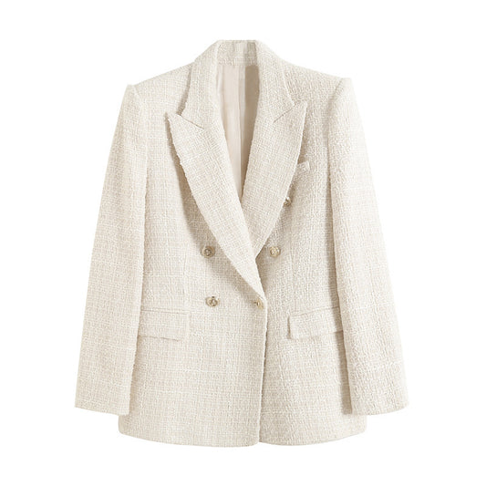 Women's Fashion Versatile Texture Double-breasted Mid-length Blazers