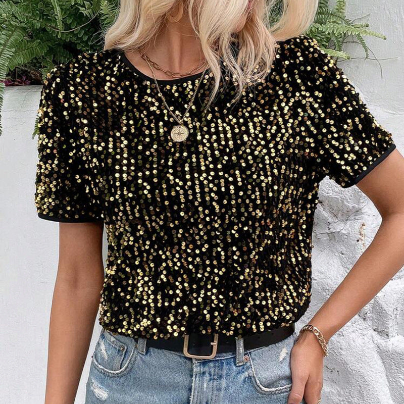 Women's Commuter Loose Sleeve Bag Collar Round Blouses