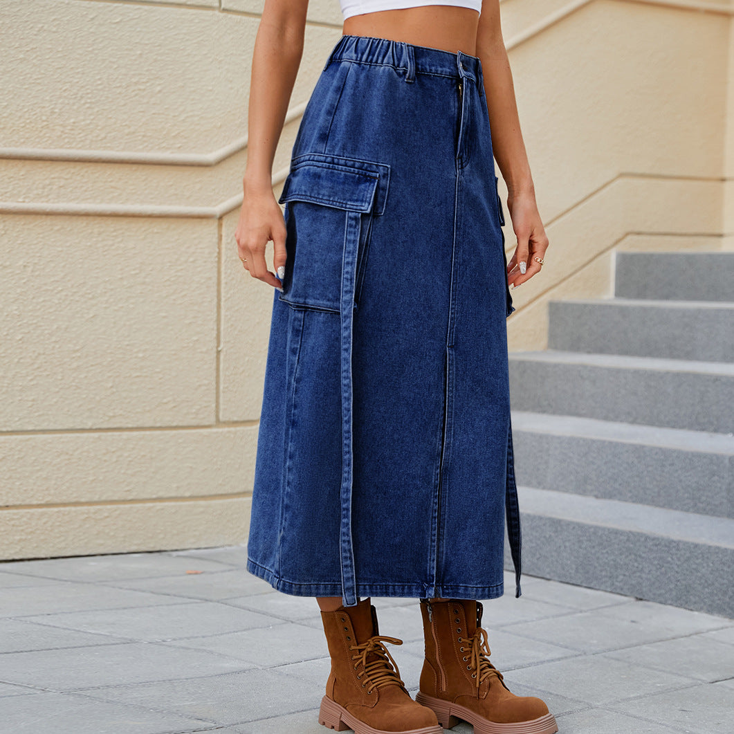 Women's Washed Elastic Waist Ribbon Fashion Skirts