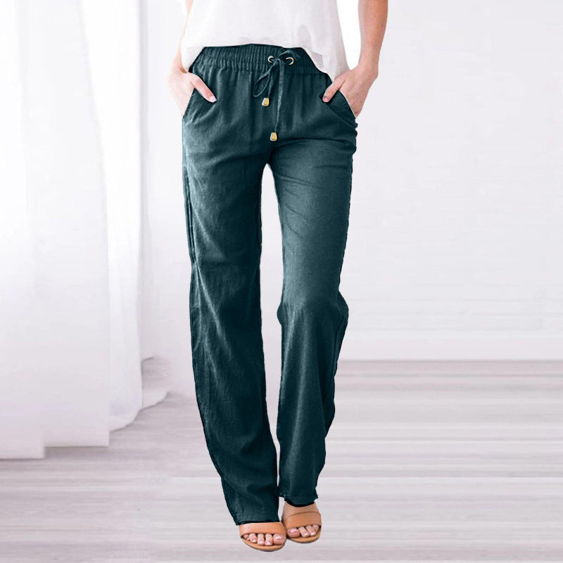 Women's Solid Color Cotton Linen Drawstring Loose Pants