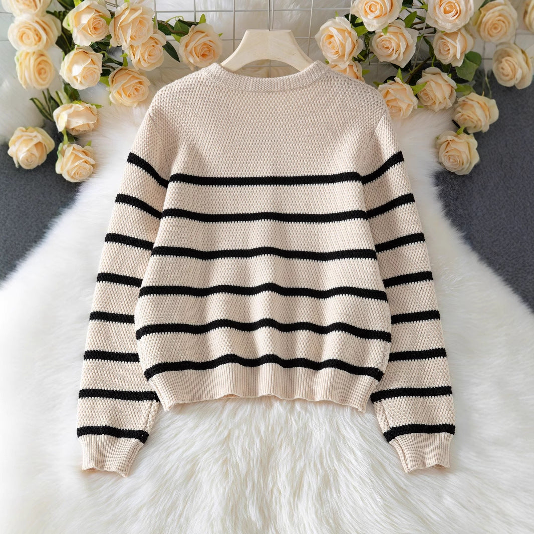 Women's Striped Pullover Fashion With Buttons Sweaters