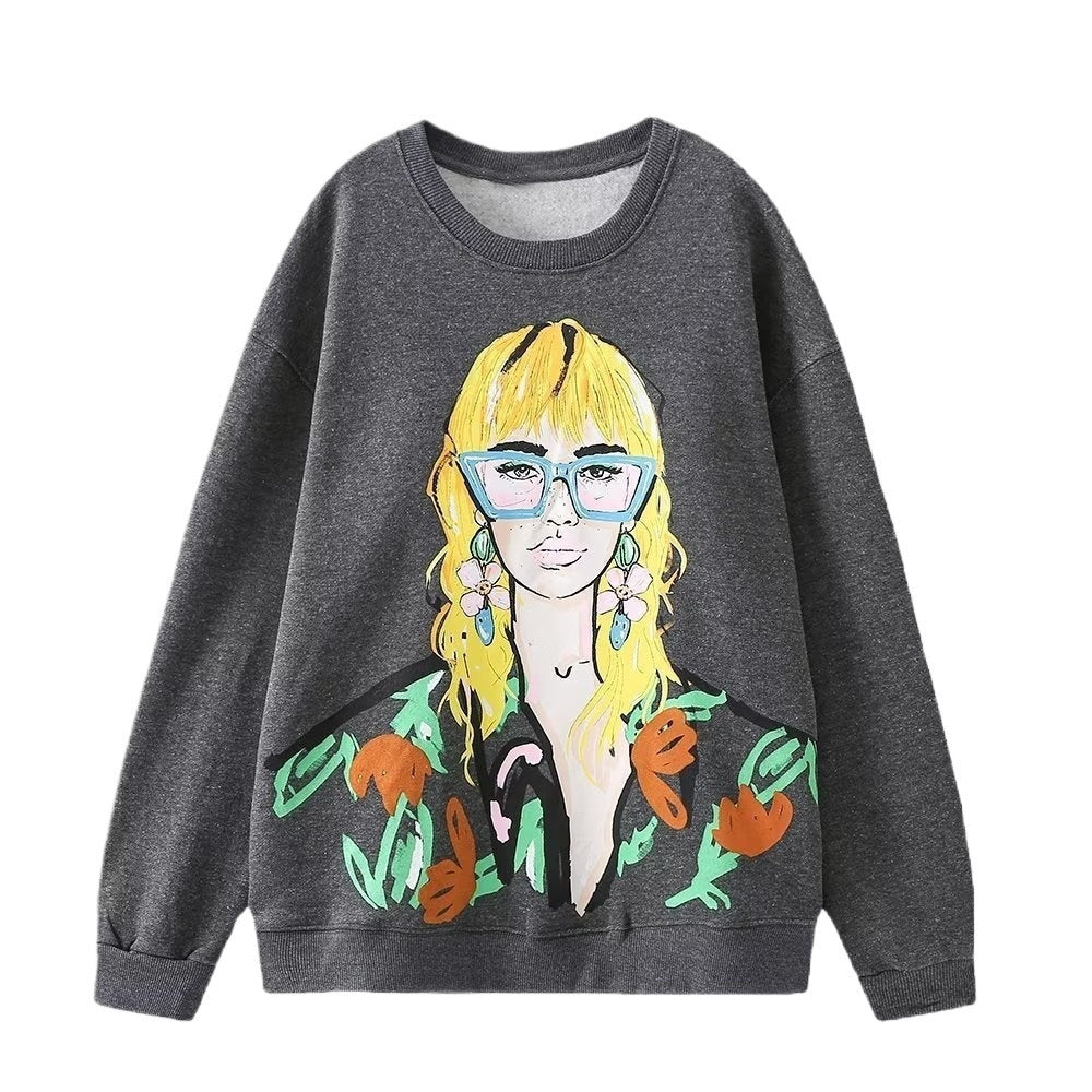 Women's Casual Loose Pattern Printed T-shirt Sweaters