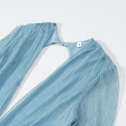 Early Autumn Bright Silk Wrinkle Sexy Dresses