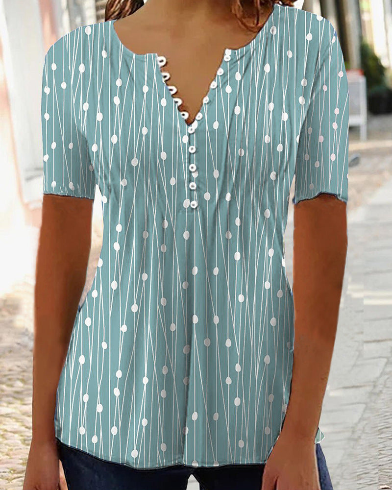 Classy Trendy Printed Short-sleeved Shirt Bottoming Blouses