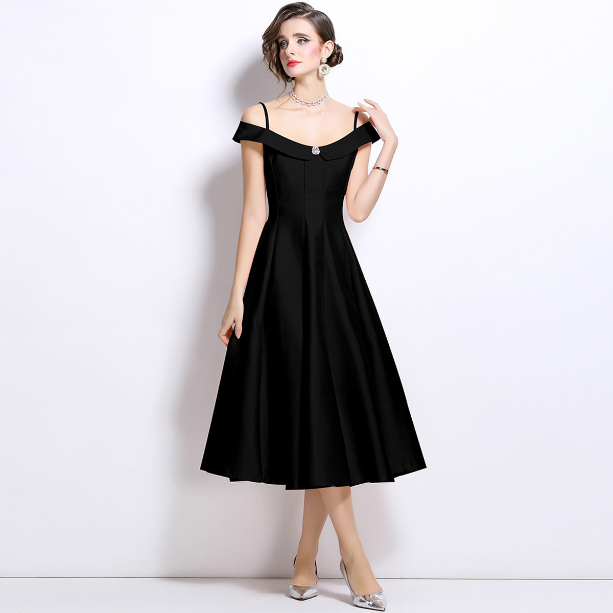 Women's Temperament Gold White Slip Dress High Sense Princess Dresses