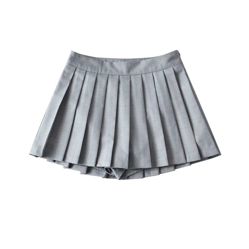 Women's Color High Waist Pleated Summer Front Skirts