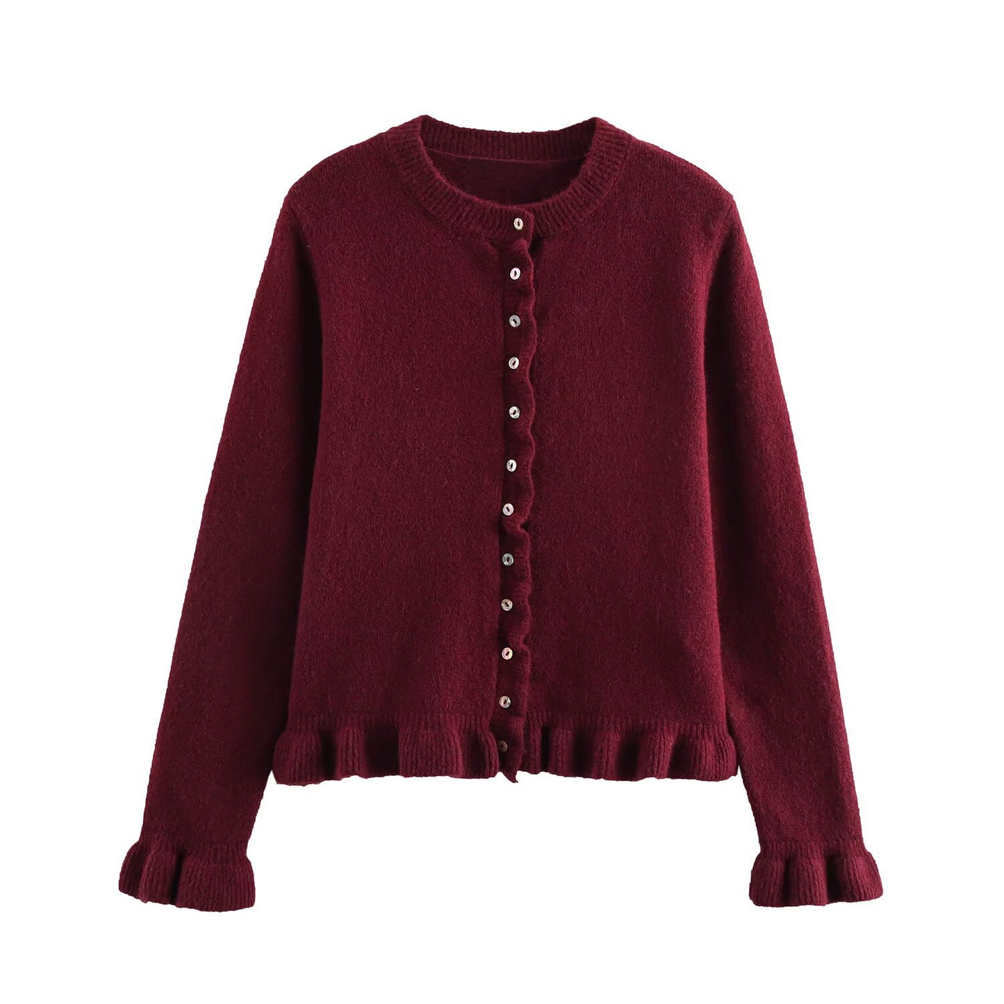 Women's Round Neck Wooden Ear Laminated Decoration Knitwear