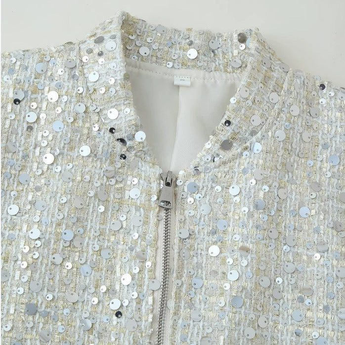 Women's Fashion Casual Trendy Long-sleeved Zipper Sequined Coats