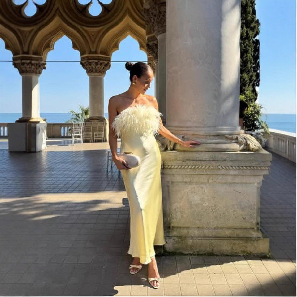 Women's Summer Elegant Feather Stitching Tube Dress Dresses