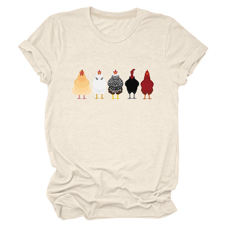Women's Fun Chicken Round Neck Sleeve T-shirt Blouses