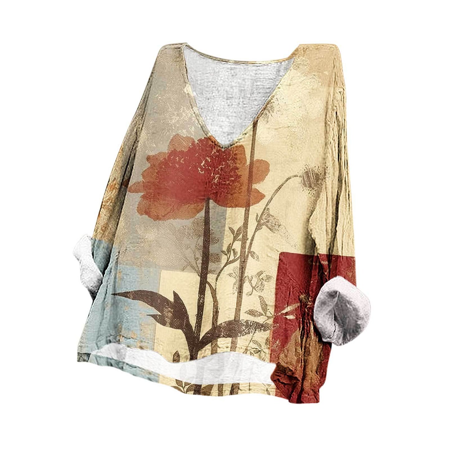 Fashion Loose Digital Printing Long Sleeve Blouses