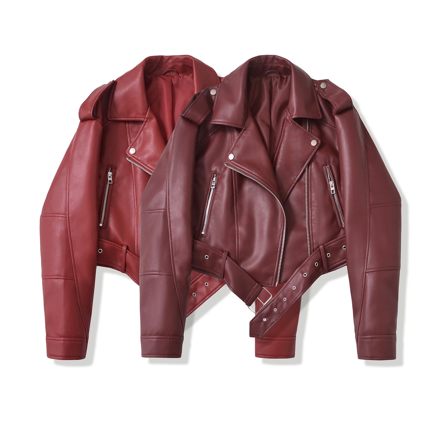 Women's Two-color Leather Distressed Lapel Baggy For Jackets