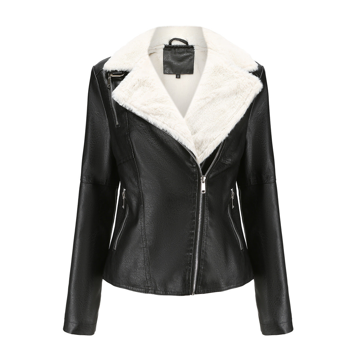 Women's Fur Integrated Leather Fleece-lined Long Sleeve Jackets