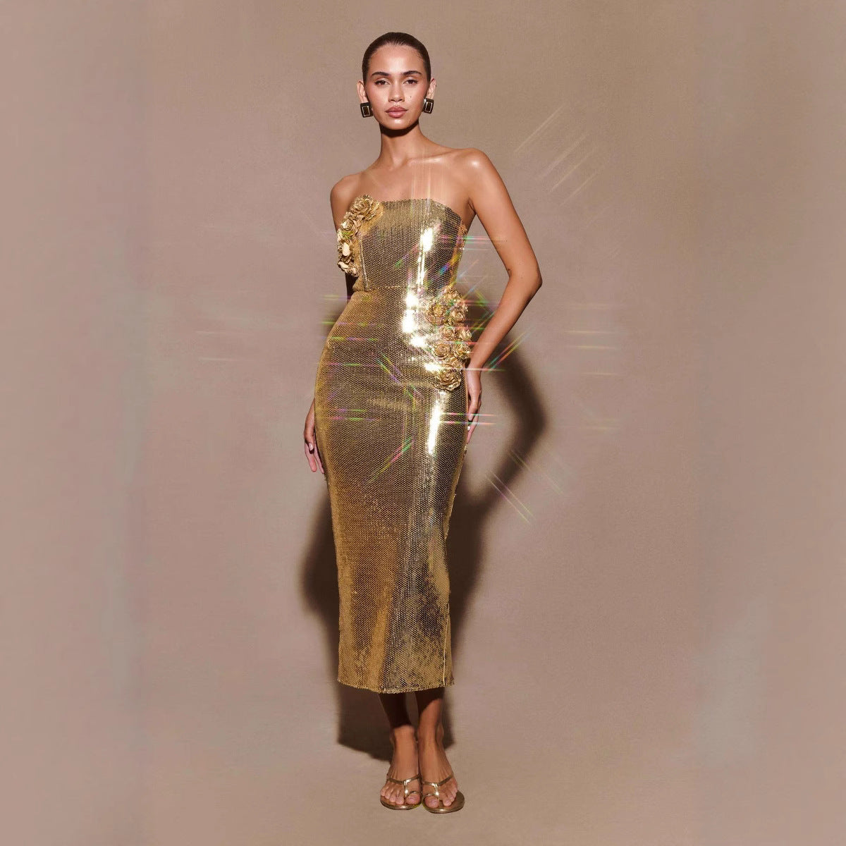 Women's Fashion Graceful Tube Sleeveless Sequined Dress Slightly Fat Tops