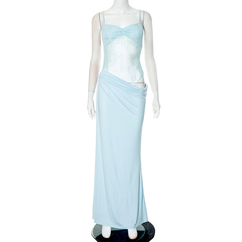 Women's Solid Color Strap Lace Tight Stitching Dresses