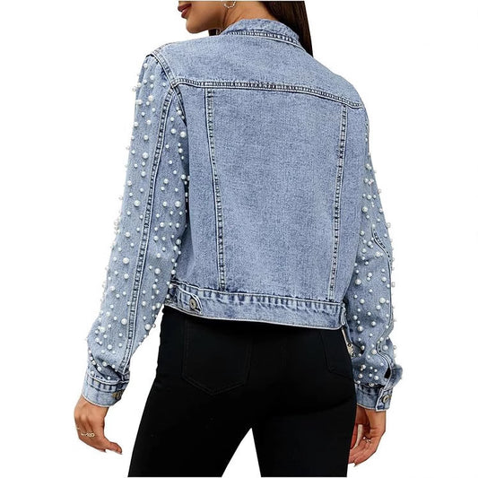 Women's Trendy Glamorous Denim Beaded Casual Jackets