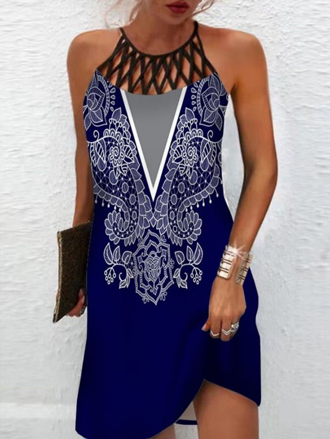 Women's Style Positioning Printed Mesh Sleeveless Casual Dresses