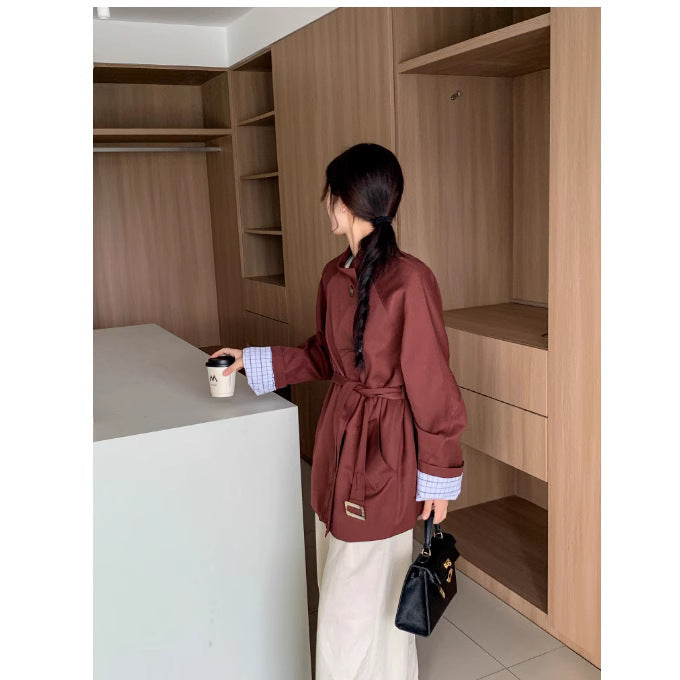 Big Welfare Korean Style Flip Sleeve Mid-length Trench Color Coats