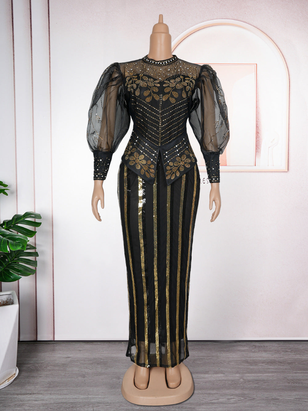 Women's African Wear Rhinestone Beaded Dress Banquet Dresses