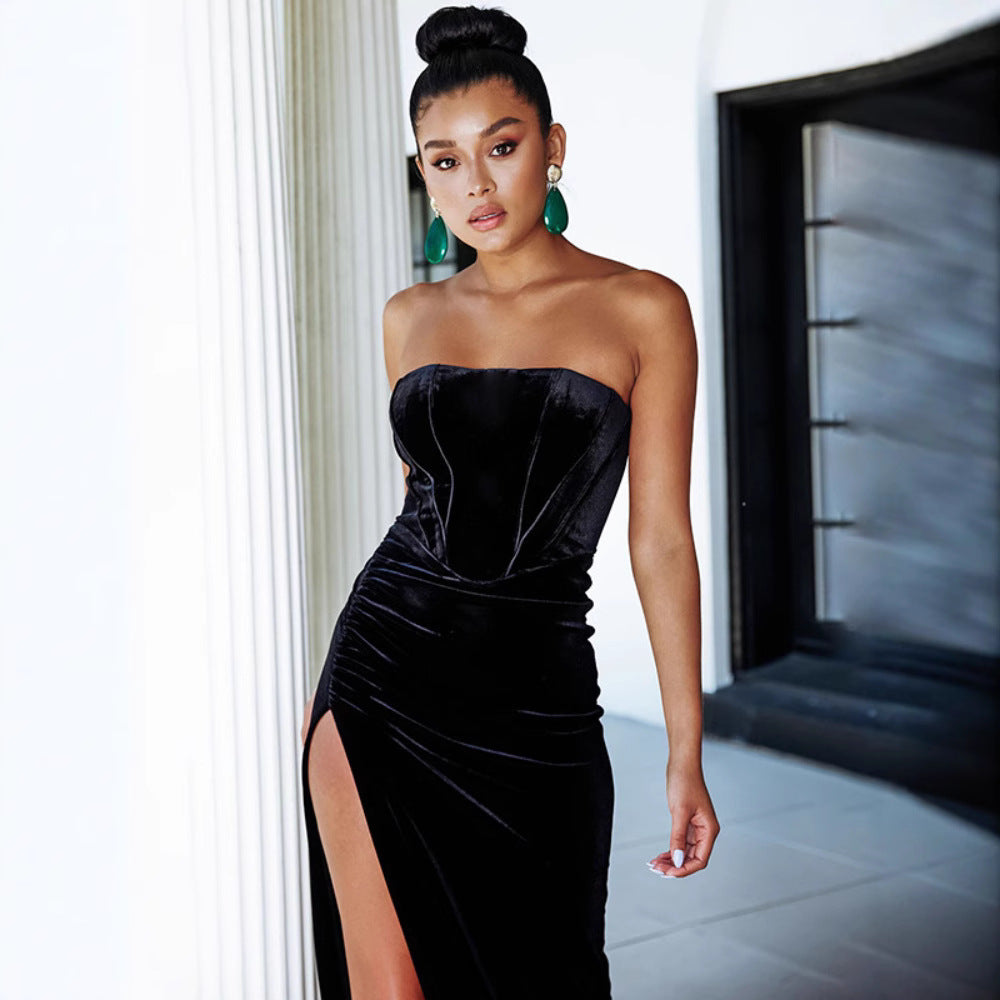 Women's Temperament Slim Fit Slit Tube Backless Dress Dresses