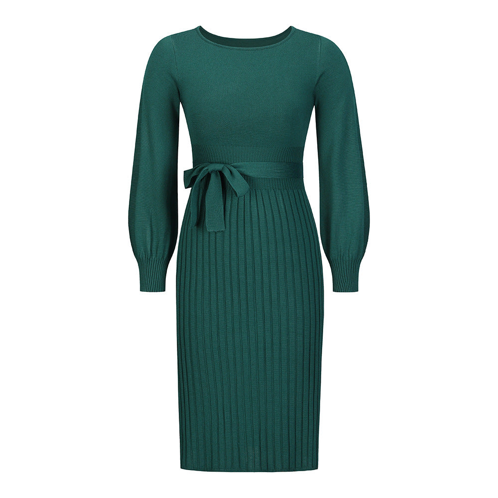 Women's Knitted Dress Pleated Mid-length Bottoming Dresses