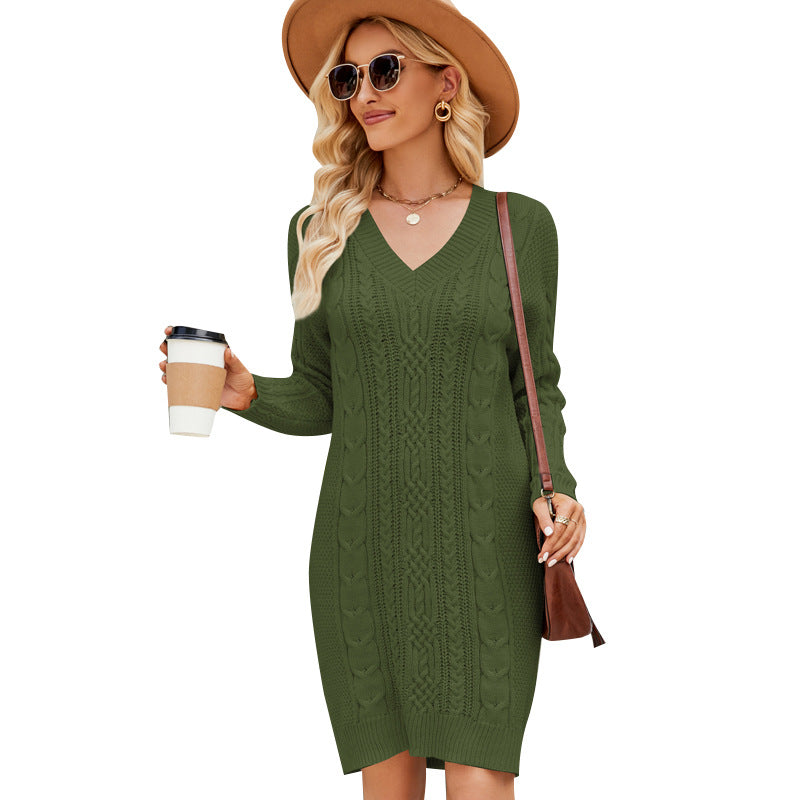 Women's Color Long Dress Fashionable Elegant Twisted Sweaters