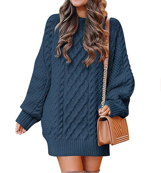 Women's Half Turtleneck Collar Long Sleeve Loose Large Twisted Thick Knitwear