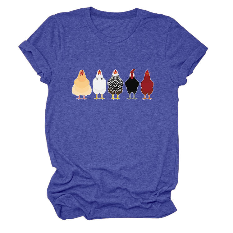 Women's Fun Chicken Round Neck Sleeve T-shirt Blouses