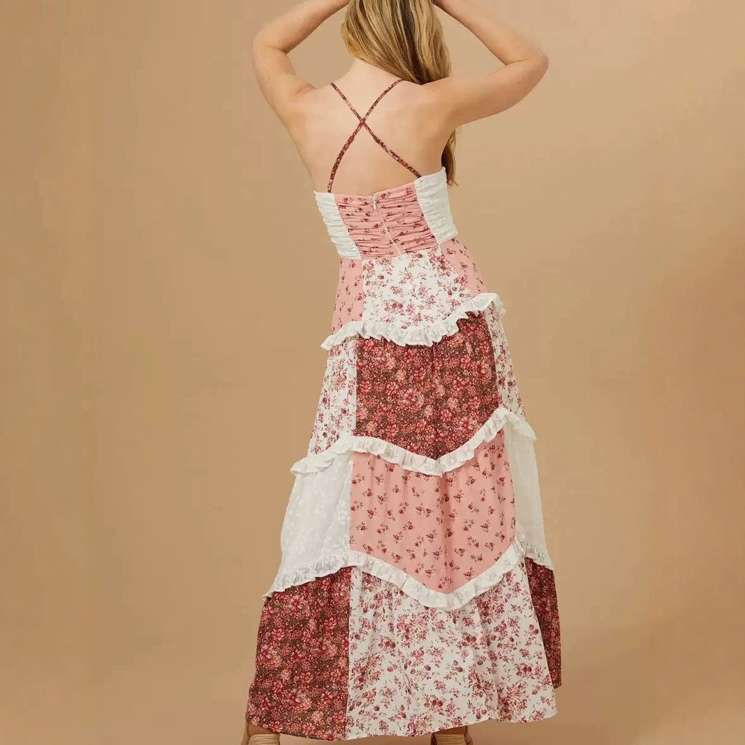 Simple Sexy Lace Stitching Design Floral Dresses