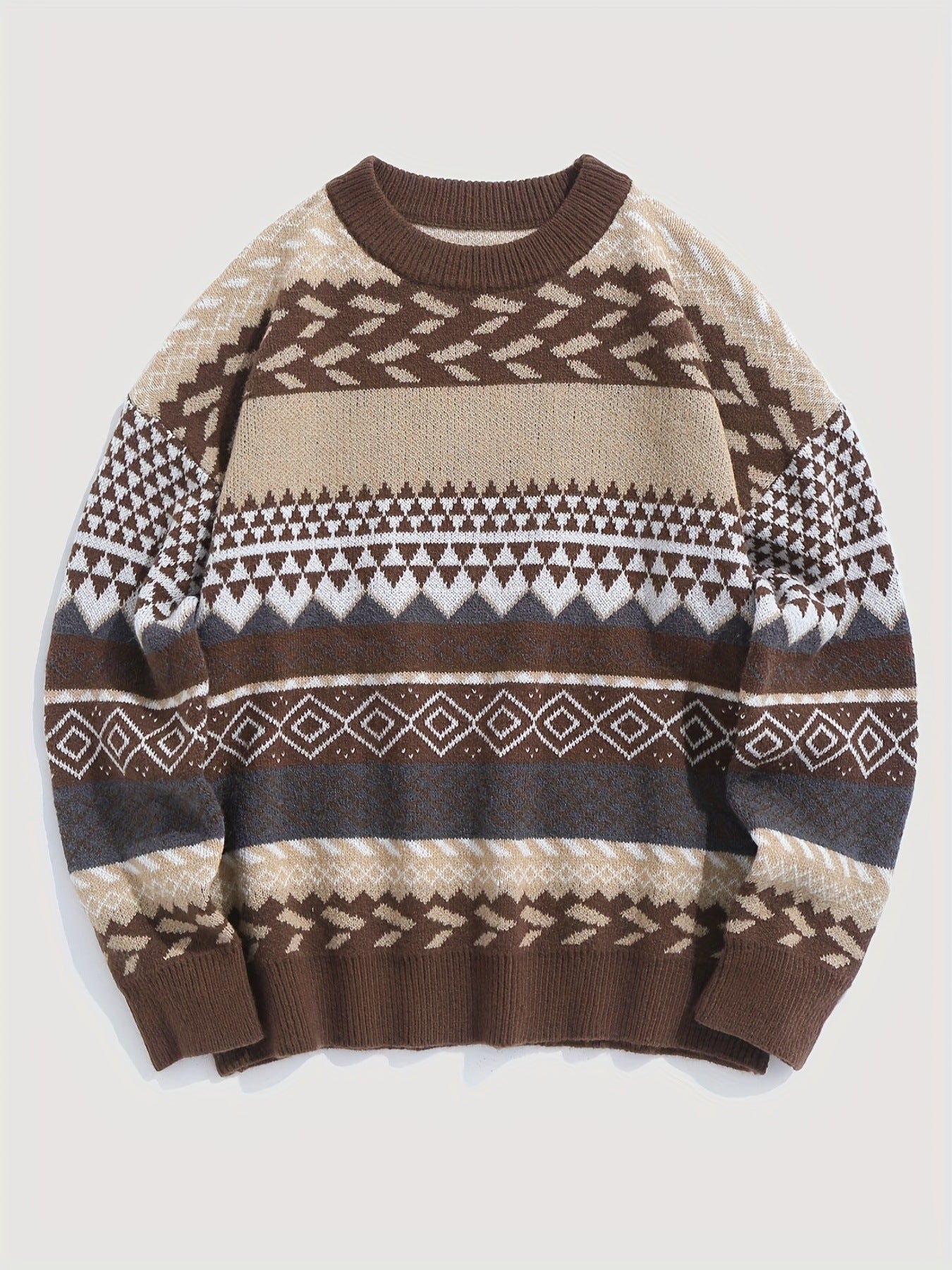 Women's Soft Glutinous Vintage Pullover Round Neck Long Sleeves Contrast Sweater