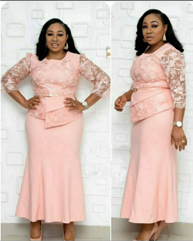 Women's African Autumn Lace Stitching Dress Long Plus Size