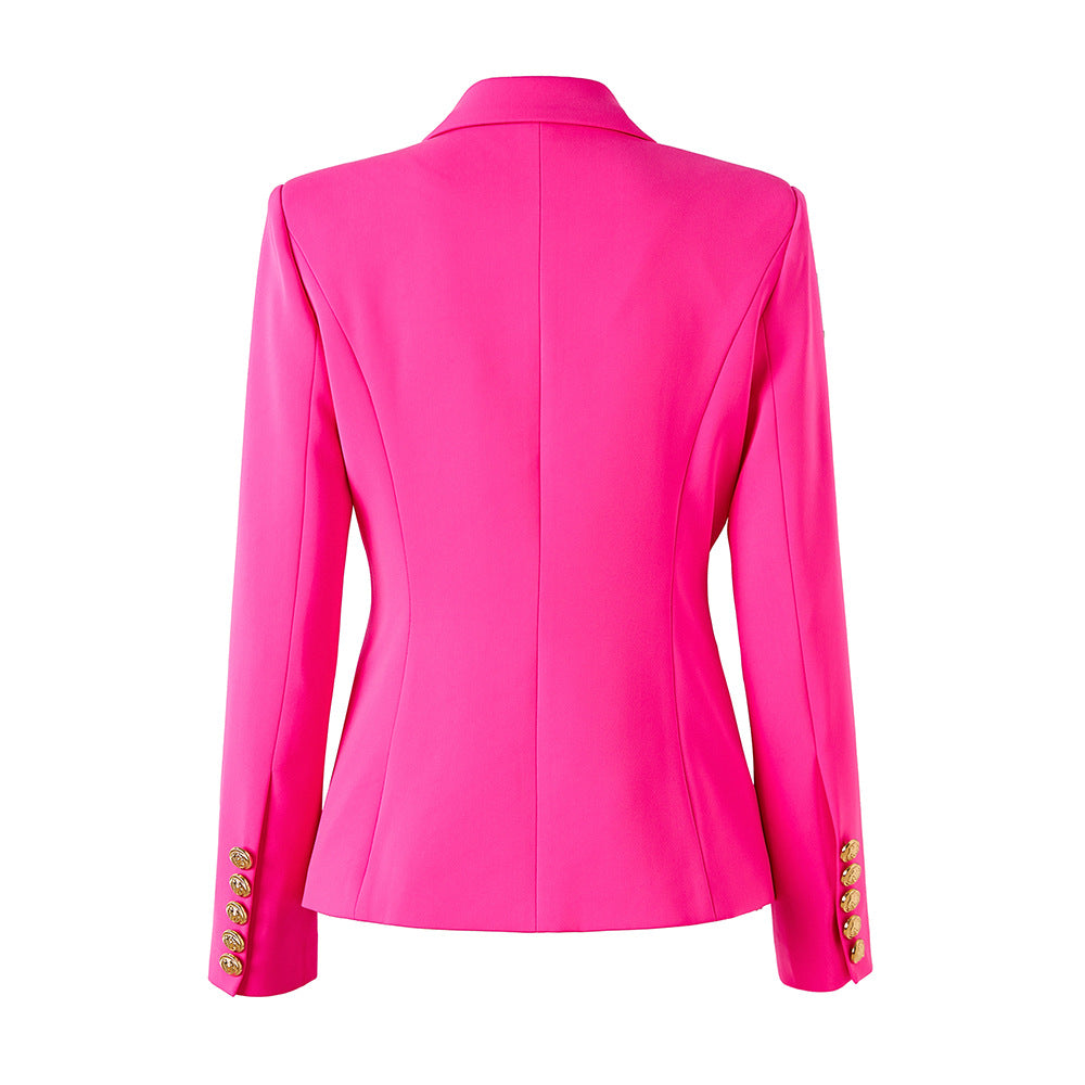 Rose Red Metal Buckle Long Sleeve Suits
