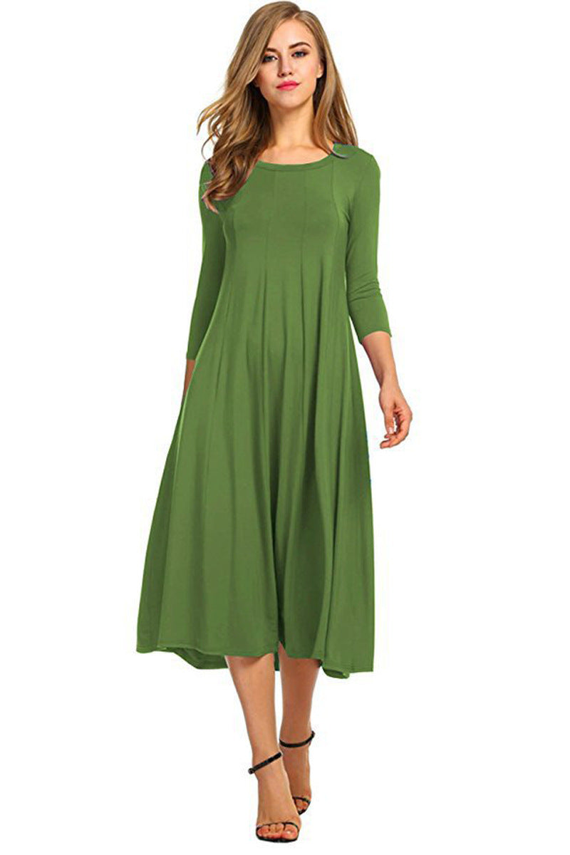 Round Neck Shirt With Half Sleeve Solid Color Dresses