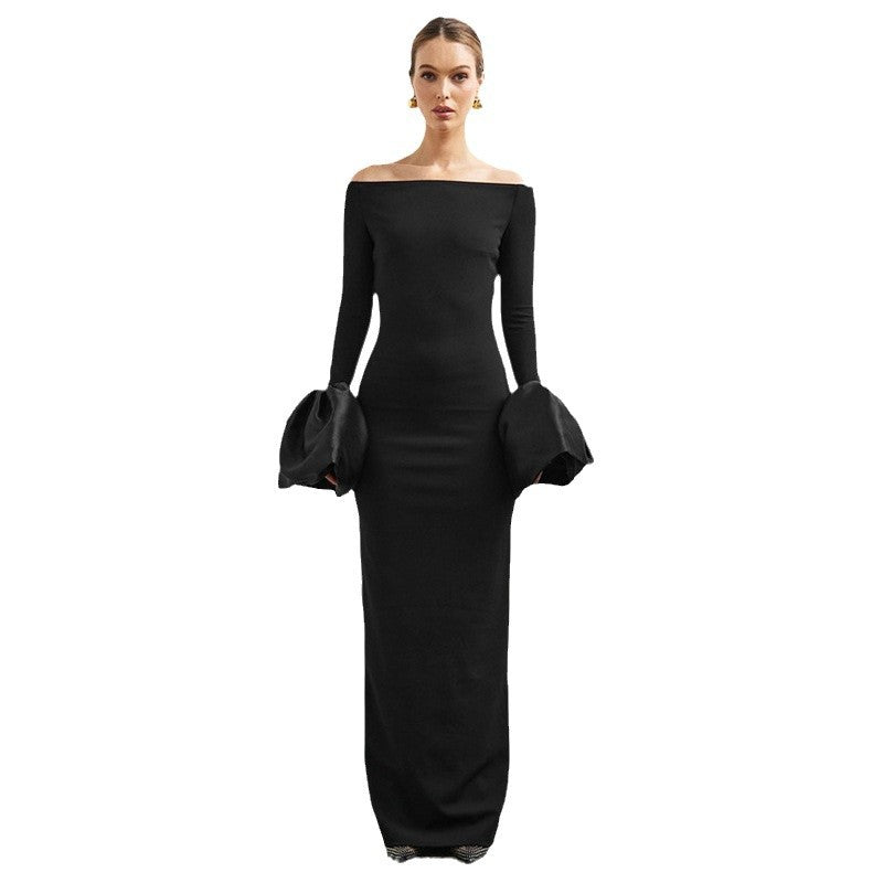 Women's Fashion Puffed Sleeves Long Sleeve Slim Dresses