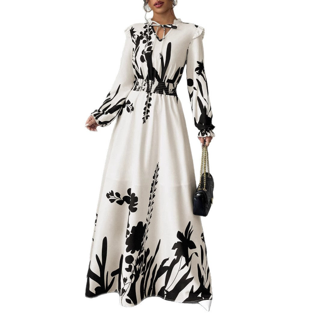 Printed Fashion Temperament Slimming Long Sleeve Dresses
