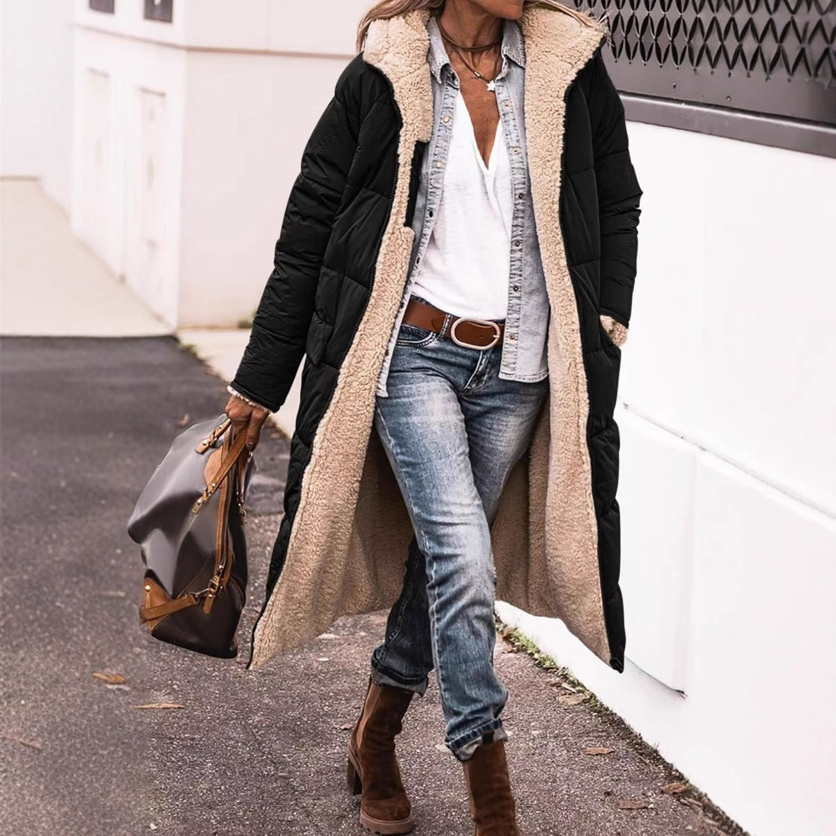 Women's Wadded Double-sided Hooded Fashion Commuter Extended Coats