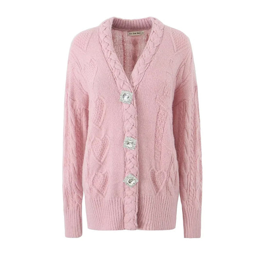 Early Autumn American Gentle Rhinestone Buckle Heart-shaped Sweaters