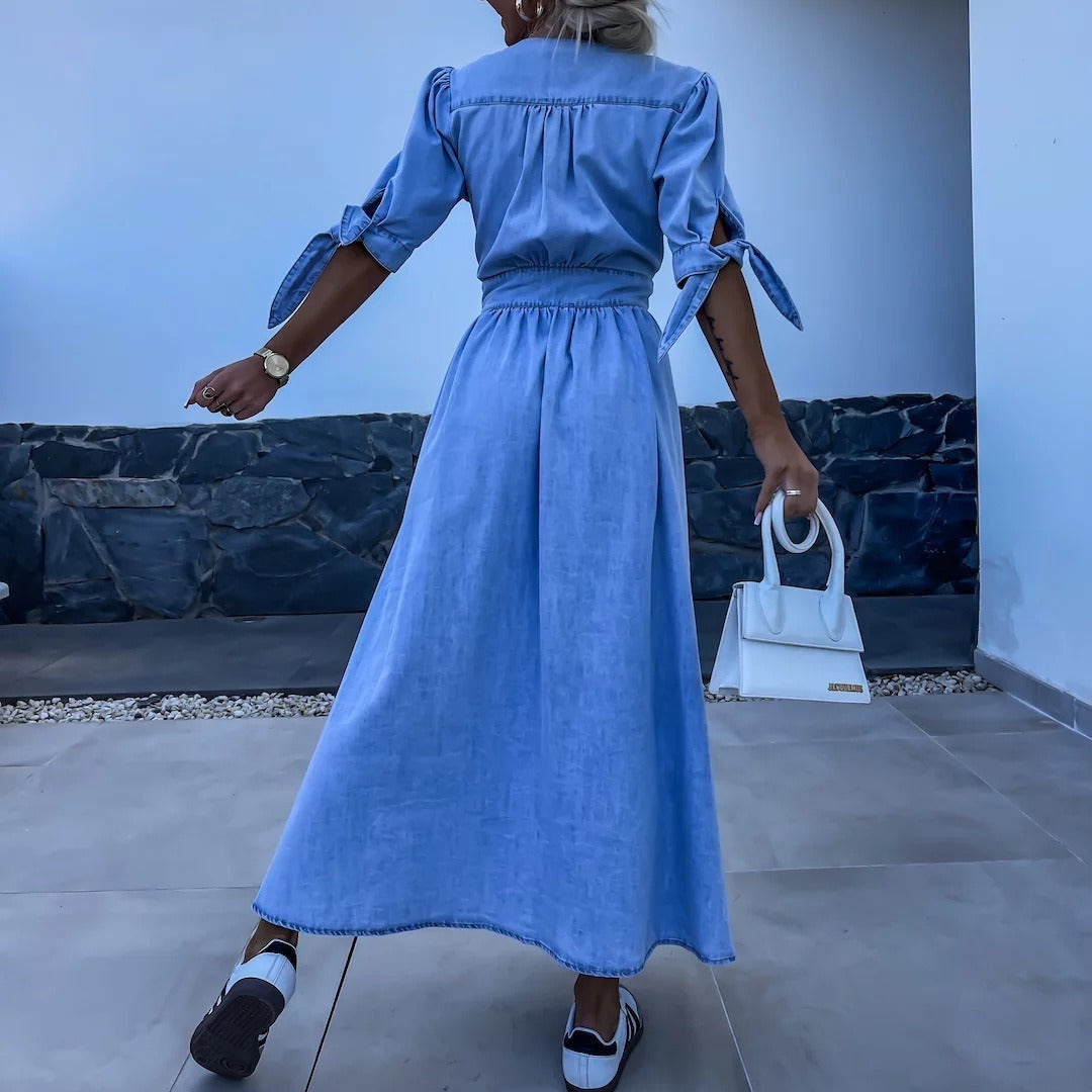 Women's Fashion Sexy Long Button Denim Dress Dresses