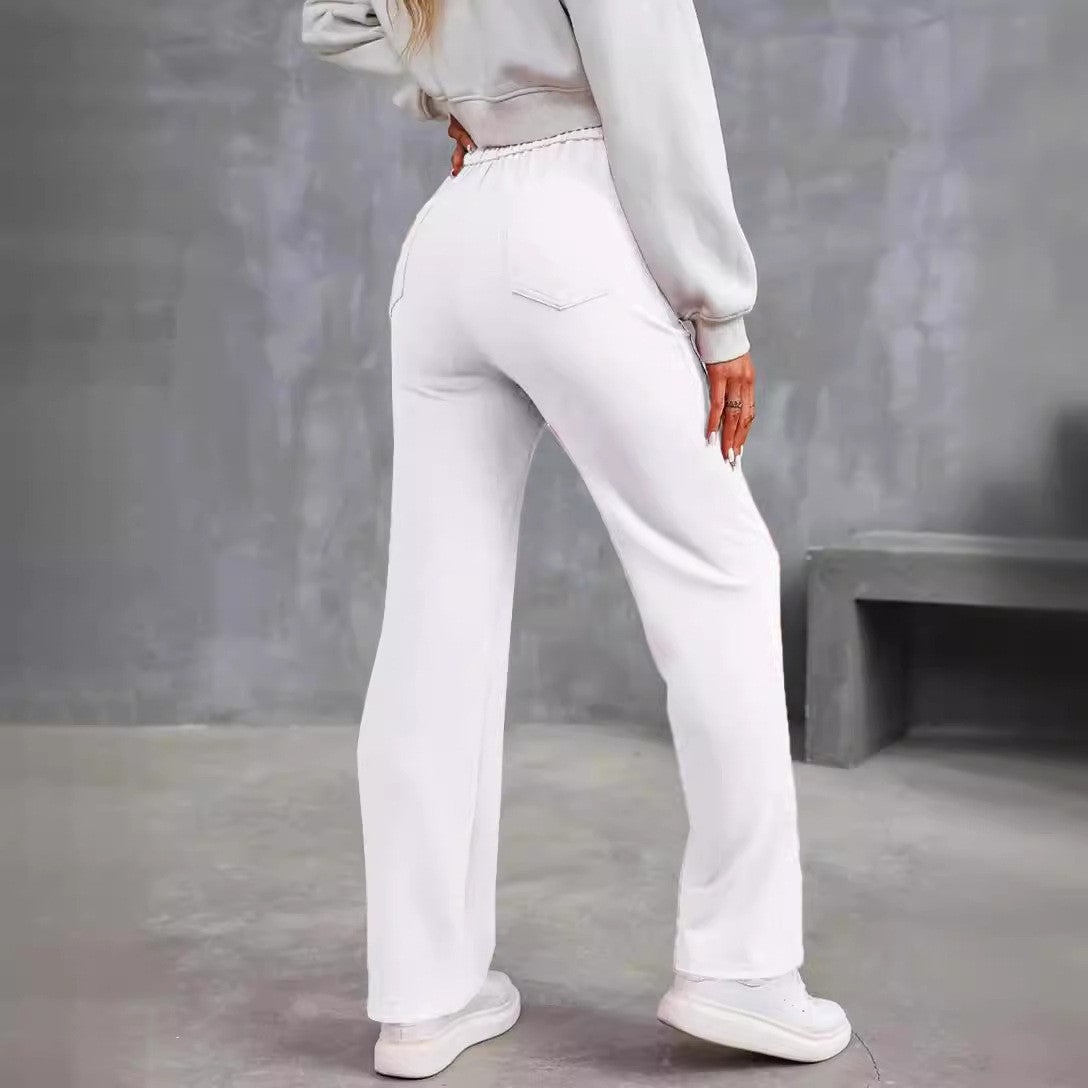 Women's Casual High Waist Texture Button Elastic Pants