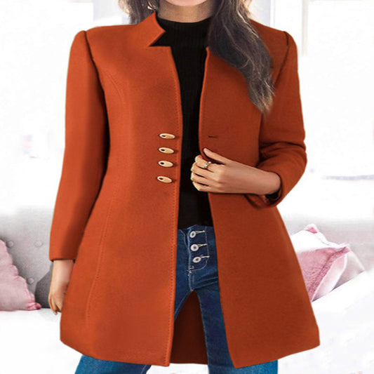Women's Woolen Mid-length Korean Solid Color Overcoat Coats
