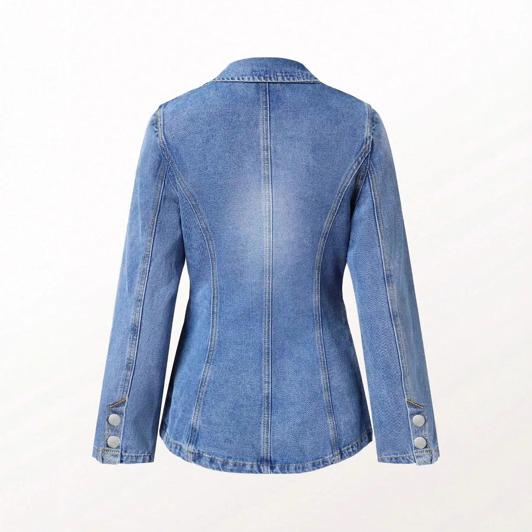 Women's Denim Slim Fit Slimming Collar Solid Jackets