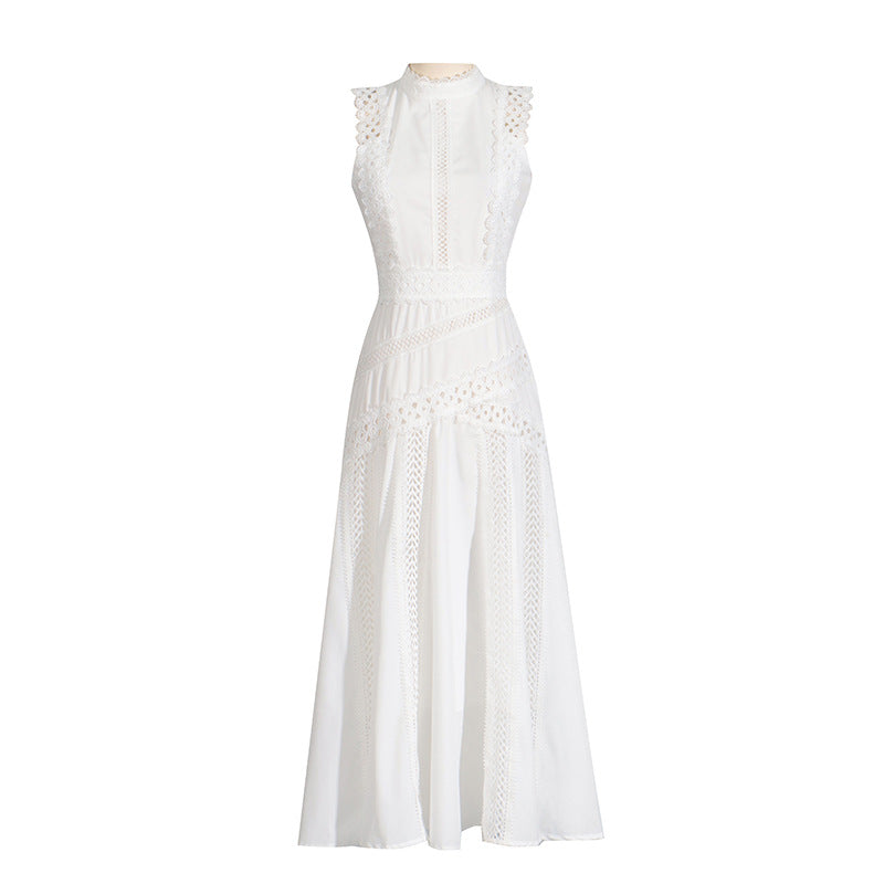Women's Retro Style Round Neck Sleeveless Waist Lace Dresses