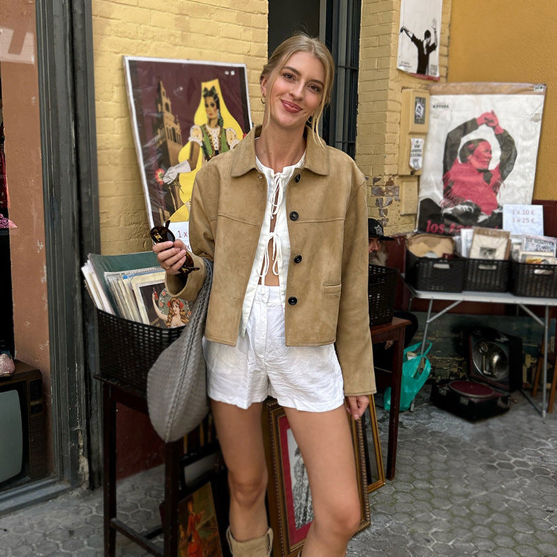 Women's Suede Elegant Slim Fit Peter Pan Shorts