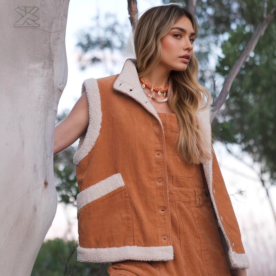 Fashionable Warm Fur Integrated Sleeveless Waistcoat Vests