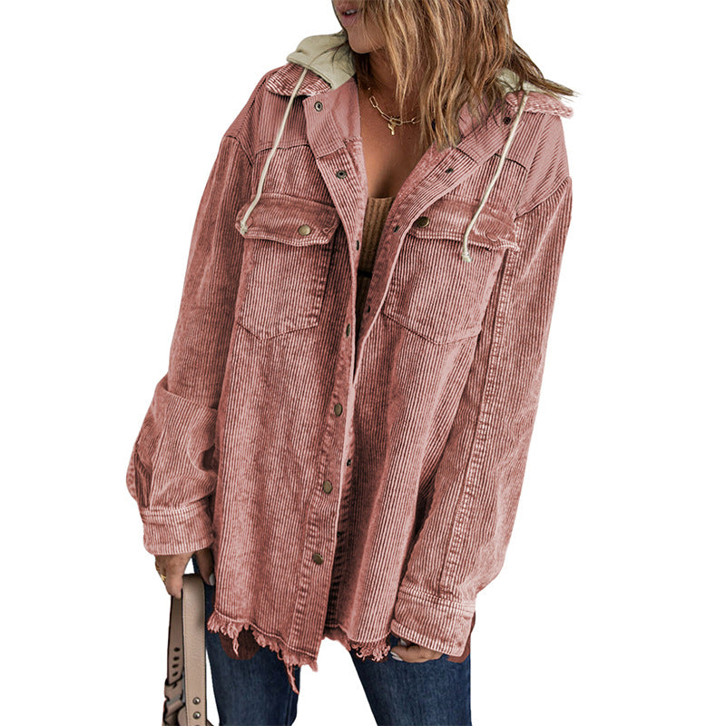 Women's Hooded For Color Contrast Patchwork Single-breasted Jackets