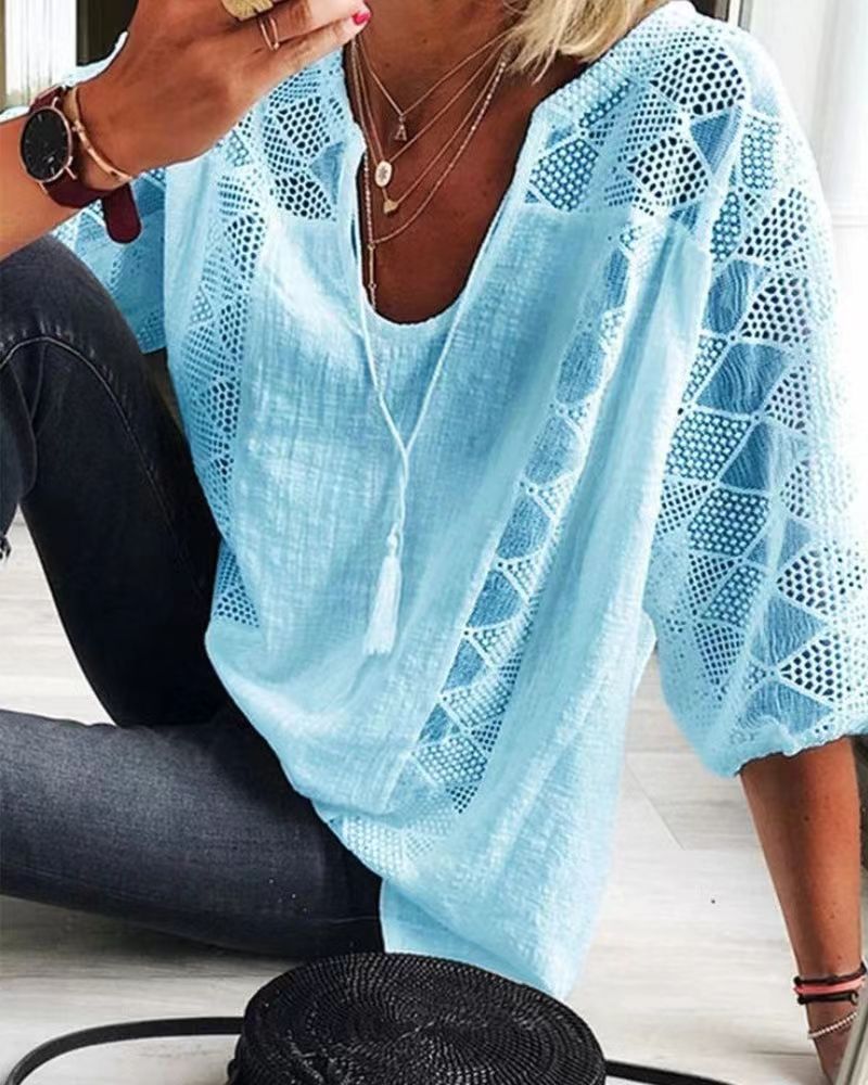 Women's Lace Shirt Stitching Collar T-shirt Blouses
